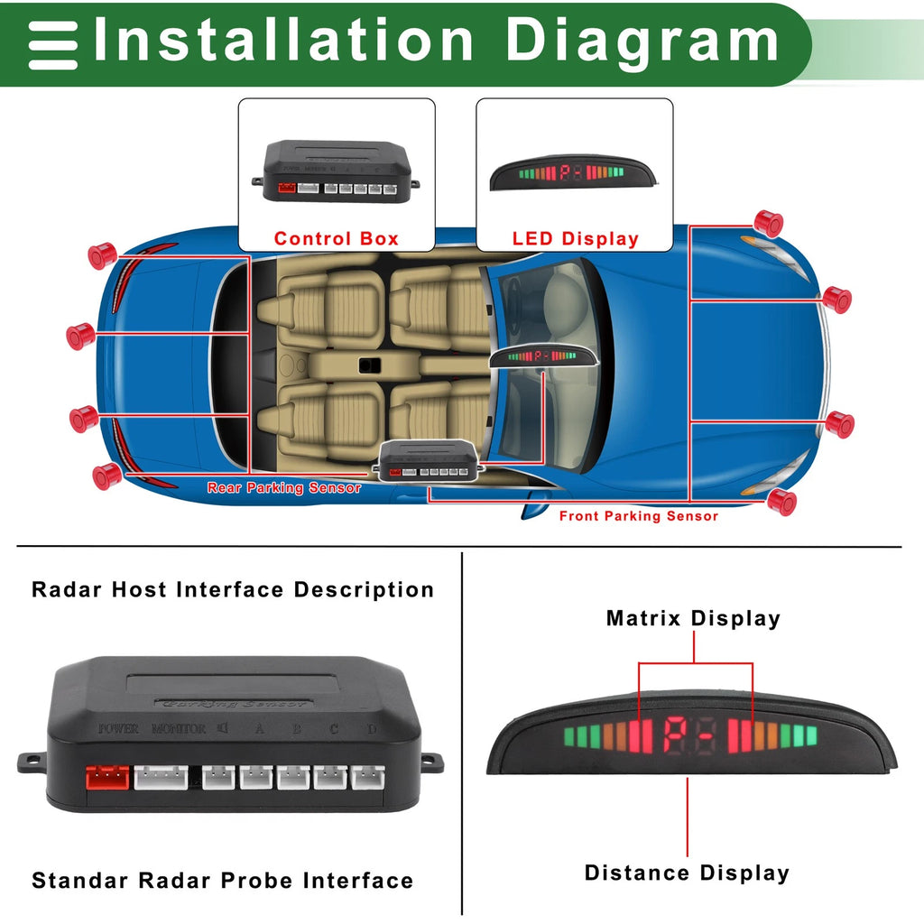 8 Pc Reverse Backup Radar System Parking Sensors for