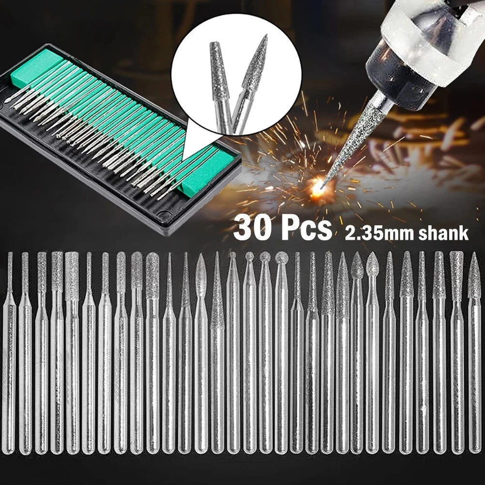 30pcs Diamond Bur Shank 2.35mm for Electric Grinder