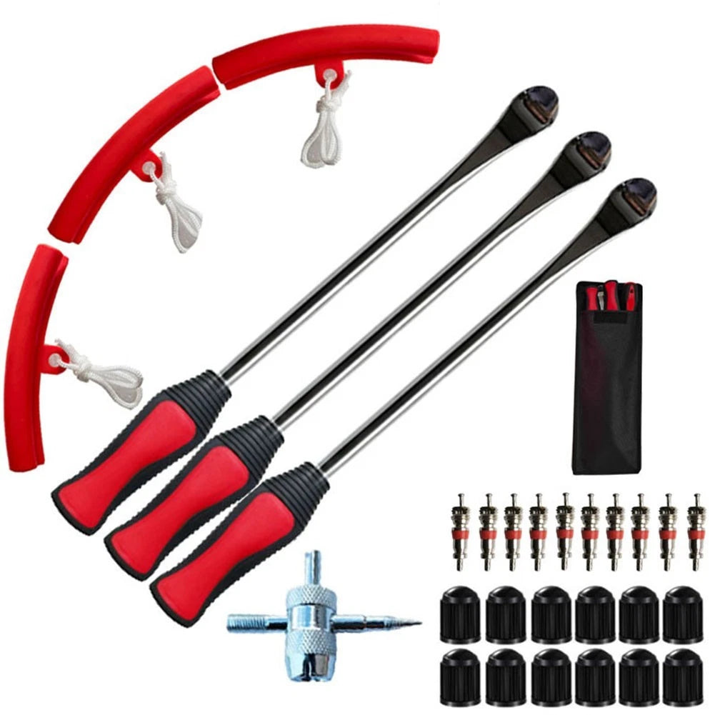 Tire Changing Kit with Three Levers Rim Protectors and Valve Accessories