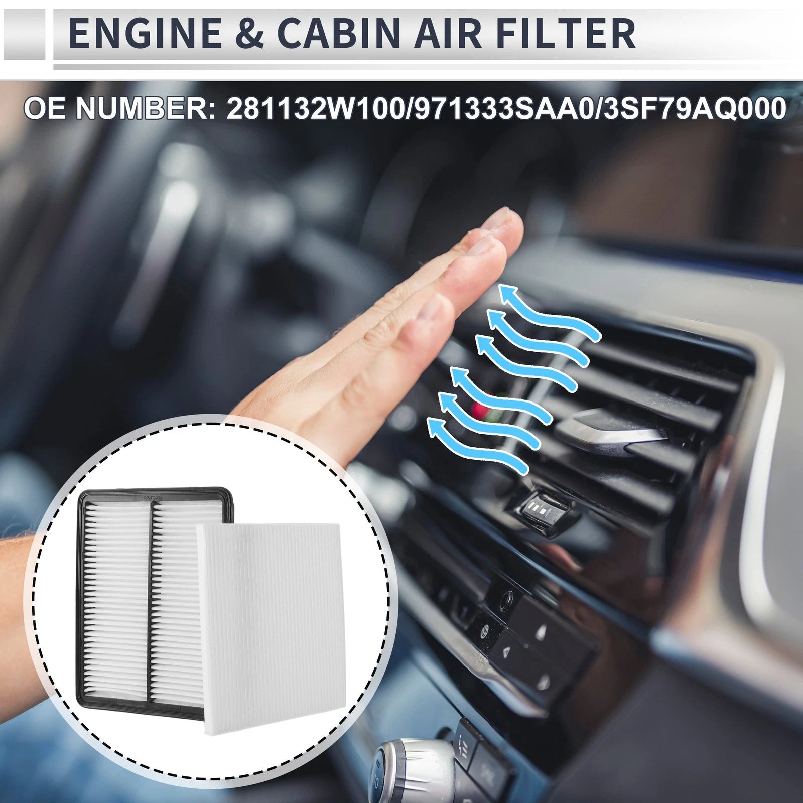 Cabin Air Filter Combo Set Replacement for Hyundai Santa Fe (2013–2018)