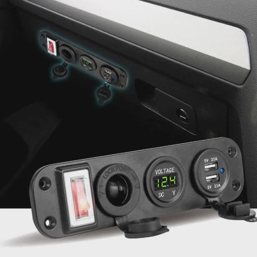 Dual USB 12V Outlet Panel with Voltmeter for Universal Applications (0-24V)