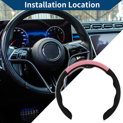 PU Artificial Leather Steering Wheel Cover for Universal Fit (14.96") Black Pink