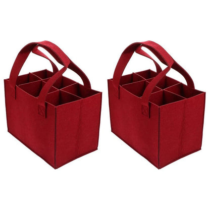 6-Bottle Red Felt Wine Bag for Storage