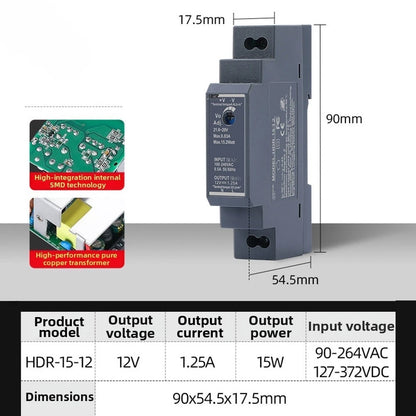 12V 15W Switching Power Supply HDR 15 12 with DIN Rail Mount