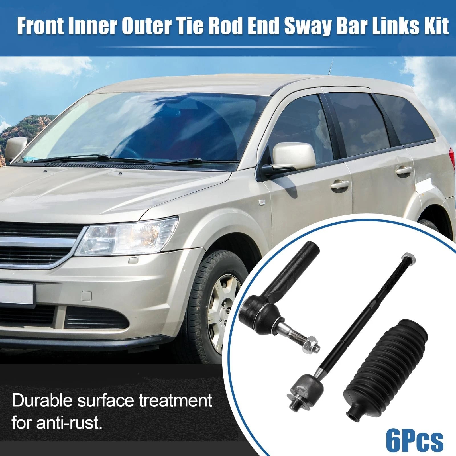 6pcs Inner Outer Tie Rod End Links Boot Kit for Dodge Caliber (2007–2012)
