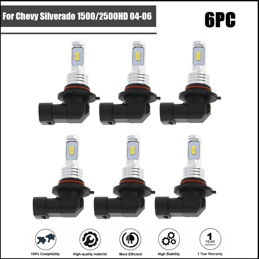 LED Headlight & Fog Light Bulbs Combo for Chevy Silverado 1500/2500 (2004–2006)