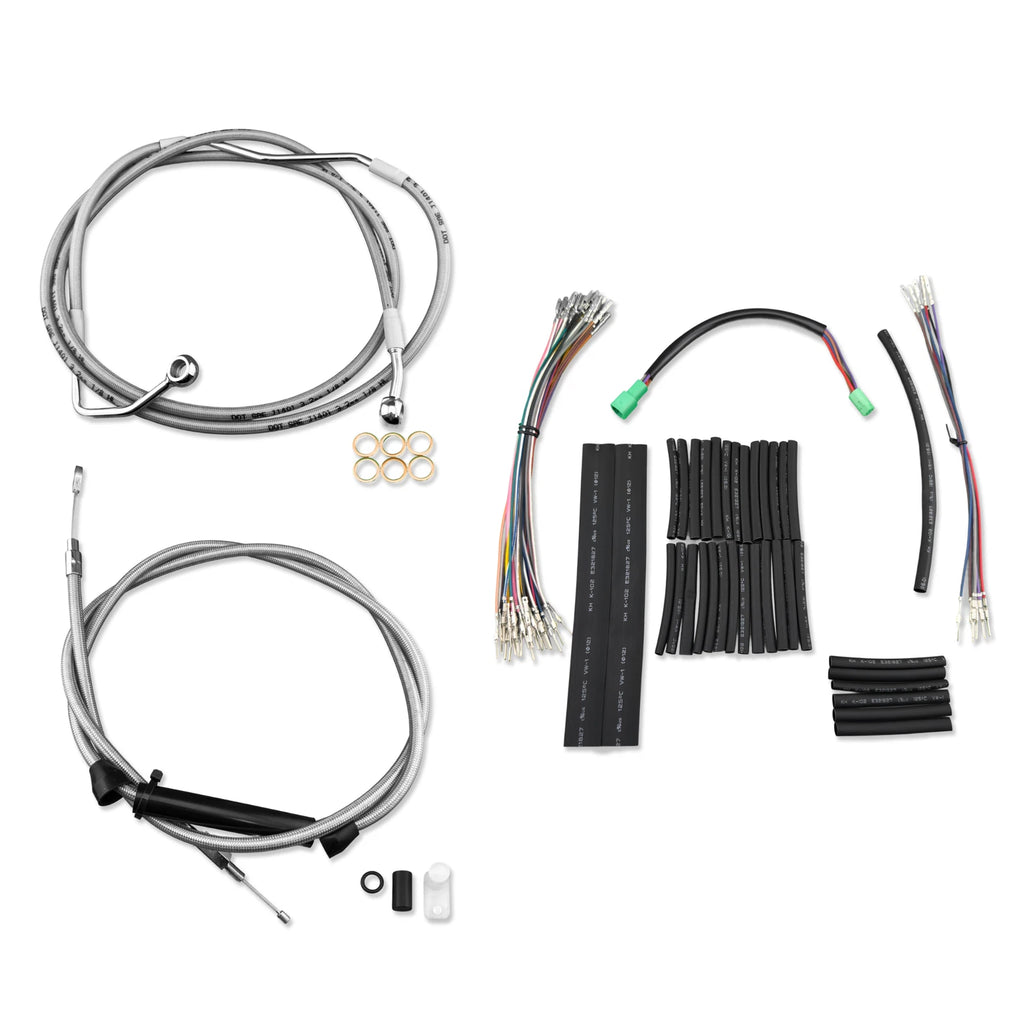 12" Chrome Extended Stainless Cable & Brake Line Kit for Harley Touring (2008–2013)