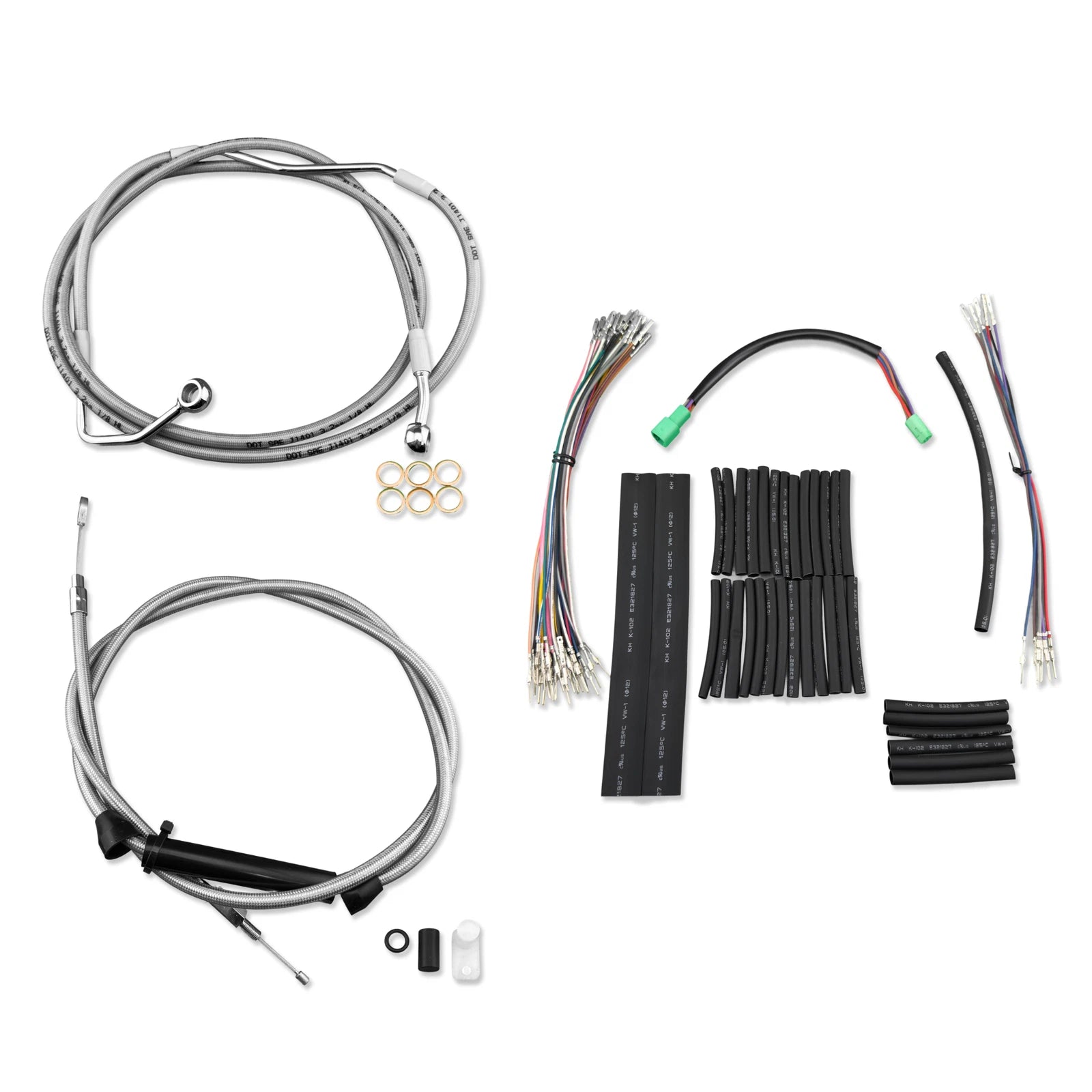12" Chrome Extended Stainless Cable & Brake Line Kit for Harley Touring (2008–2013)