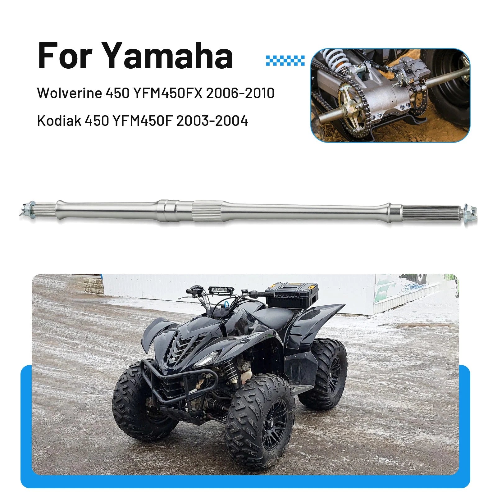Rear Axle Shaft for Yamaha Kodiak 450 (2003–2004) Wolverine 450 (2006–2010) W/ Nut