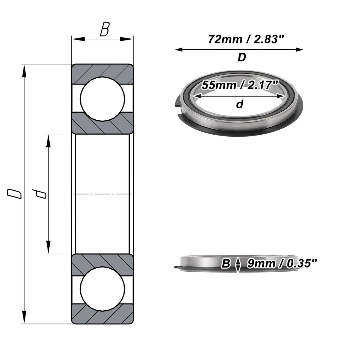 Deep Groove Ball Bearing 55x72x9mm for Scooter Skateboard (1 Pc)