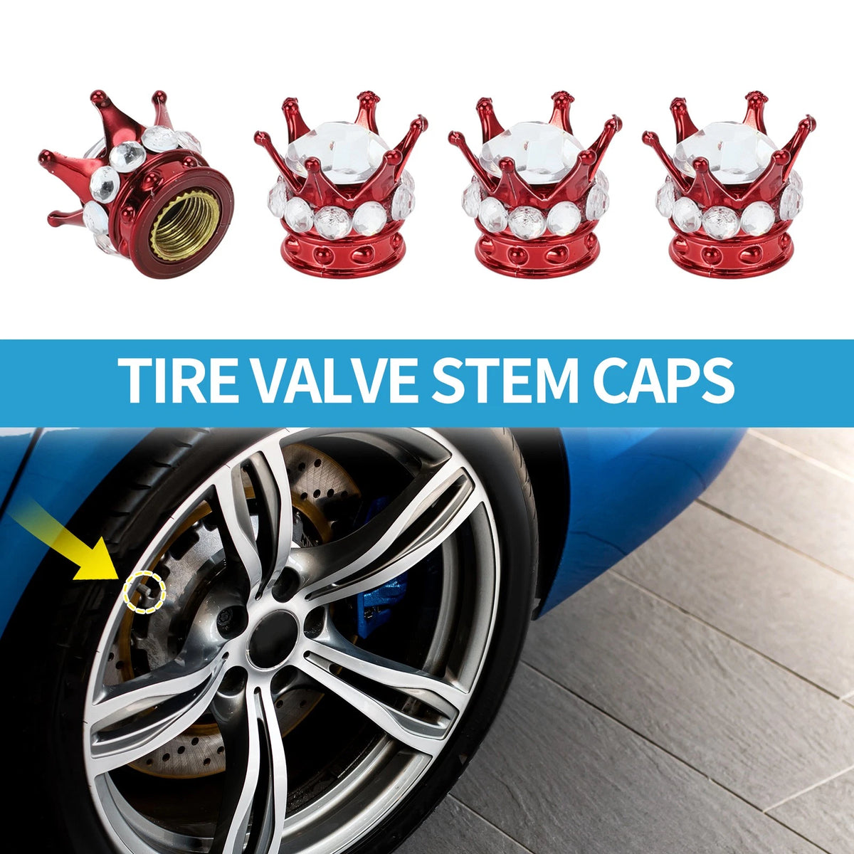 Valve Stem Caps Wheel Valve Cap Replacement for Car SUV Bike 4 Pack (Red)