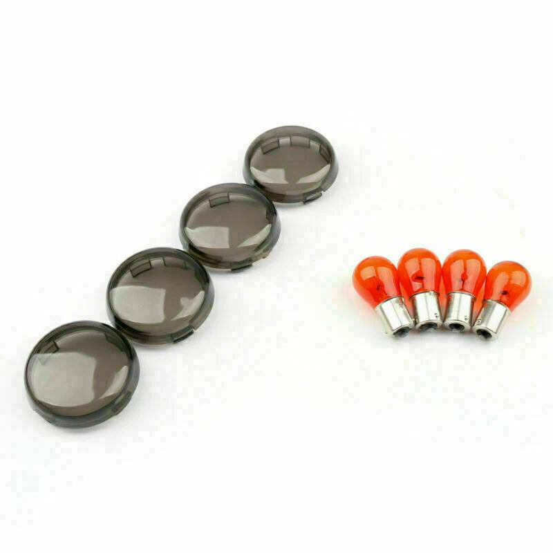 Set of 4 Turn Signal Light Lens Covers + Bulbs for XL 883 1200 48 Sportster