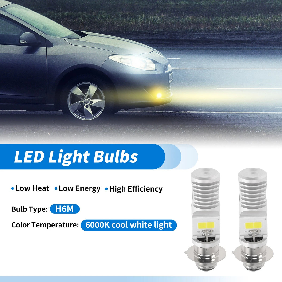 H6M LED Light Bulbs for Auto (1800lm, 6000K Cold White)