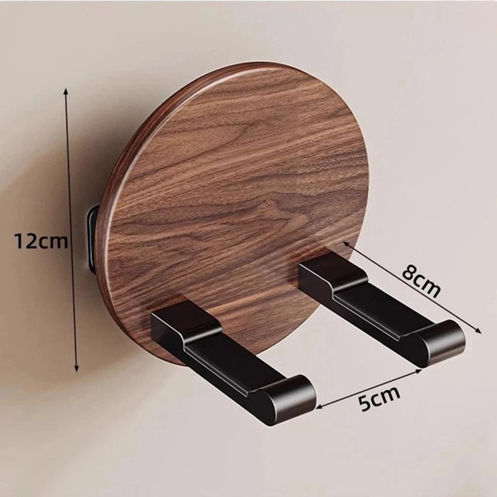 Walnut Hair Dryer Holder Wall Mounted Organizer for Bathroom (No Drill)
