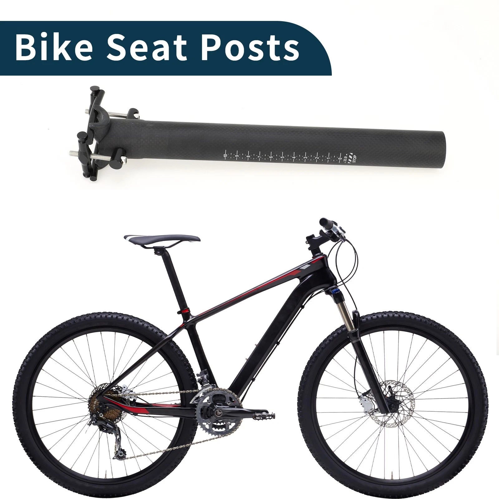 Seat Post 33.9x300mm Lightweight Replacement for Bike Saddle Matte Black Carbon