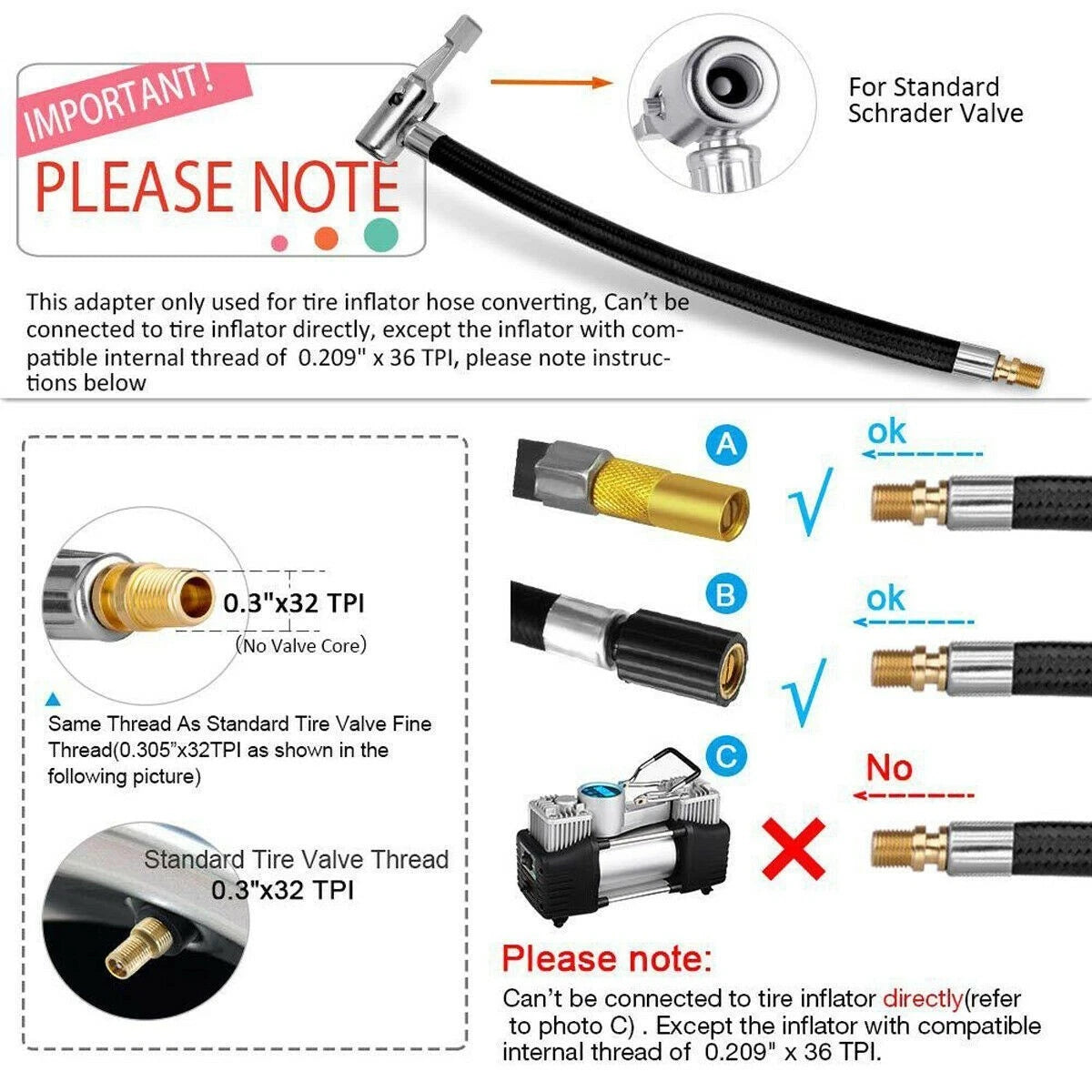 Inflator Extension Tube for Bike Motor (Rubber & Metal)