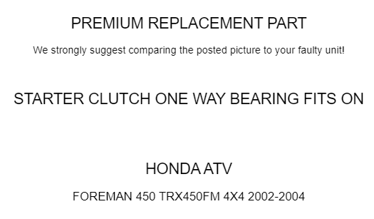 Starter Clutch One Way Sprag for Honda TRX450FM Foreman 450 (2002–2004)