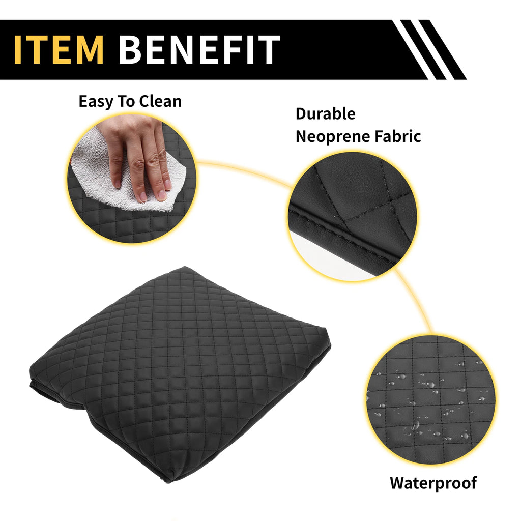 Armrest Cover for Dodge Ram (Microfiber Leather, Square Pattern, Black)