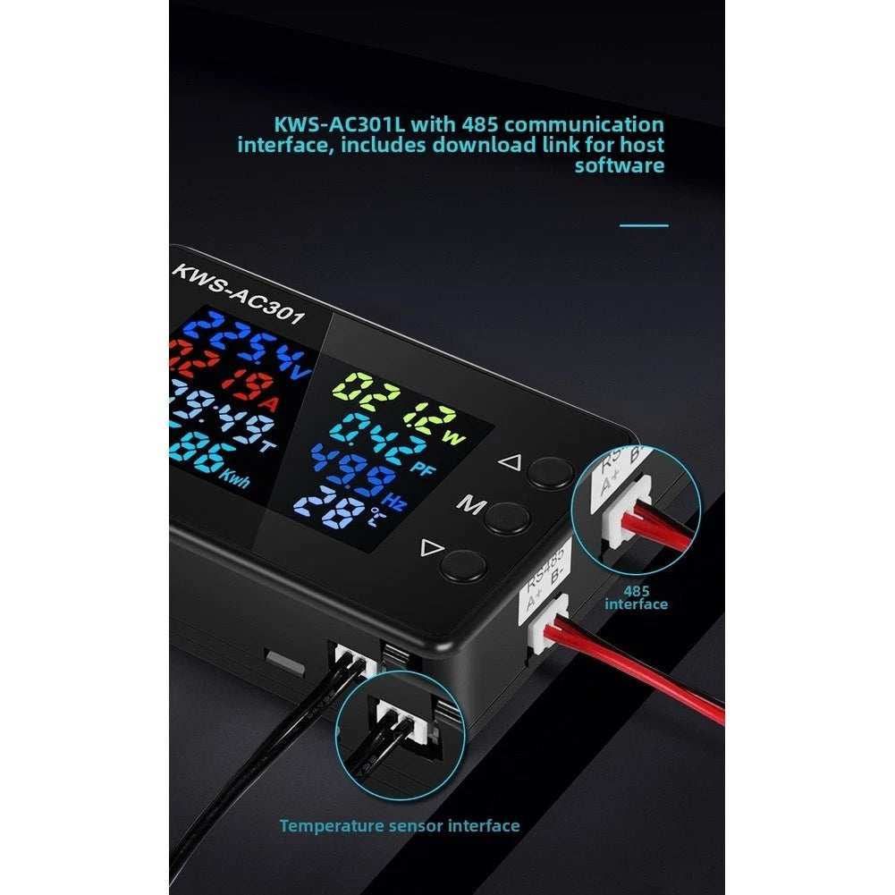 Din Mount Voltmeter 50-300V 100A Current Monitor with Frequency Display