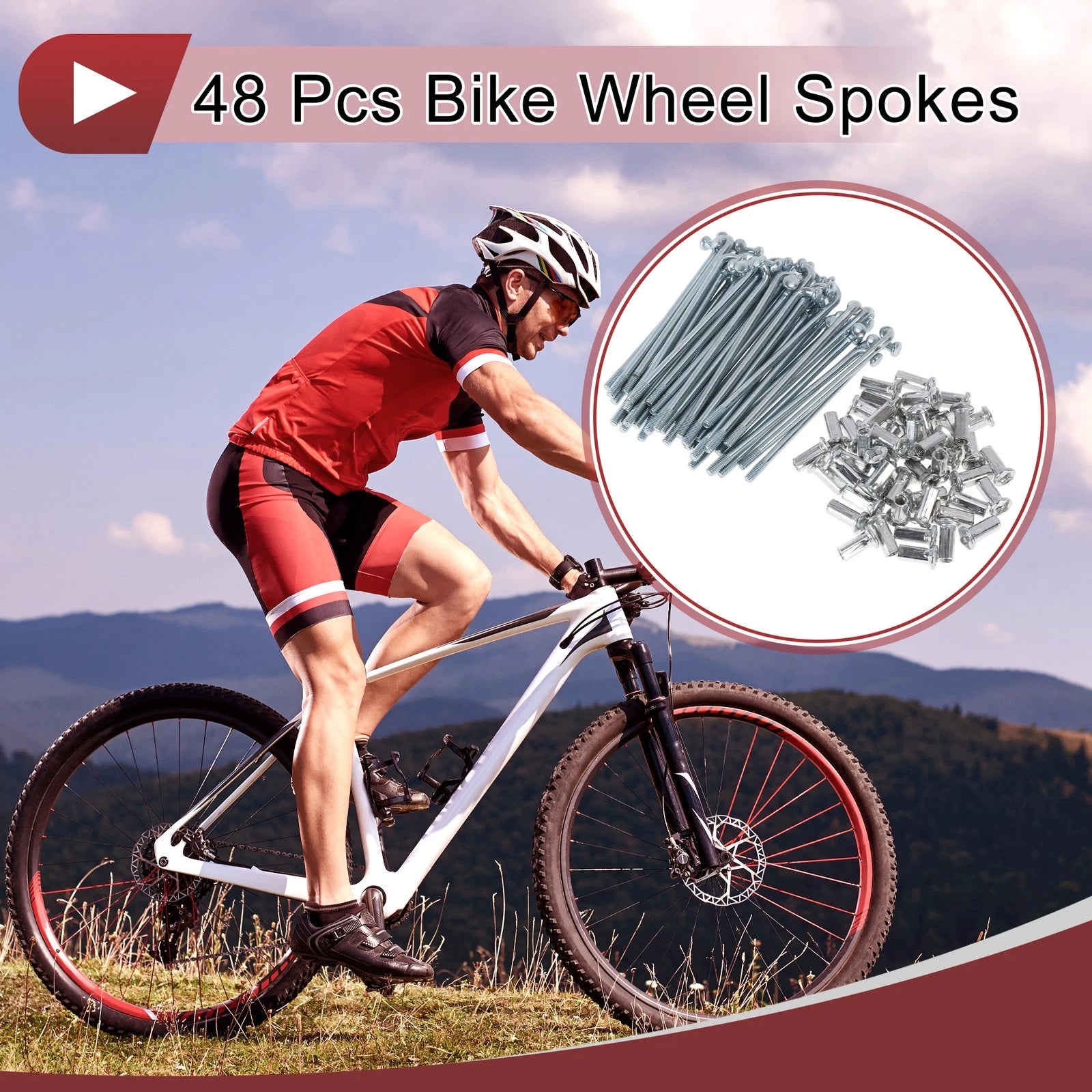 Bicycle Spokes Set 75mm Carbon Steel Galvanized for 10G Wheels (48 Pack)
