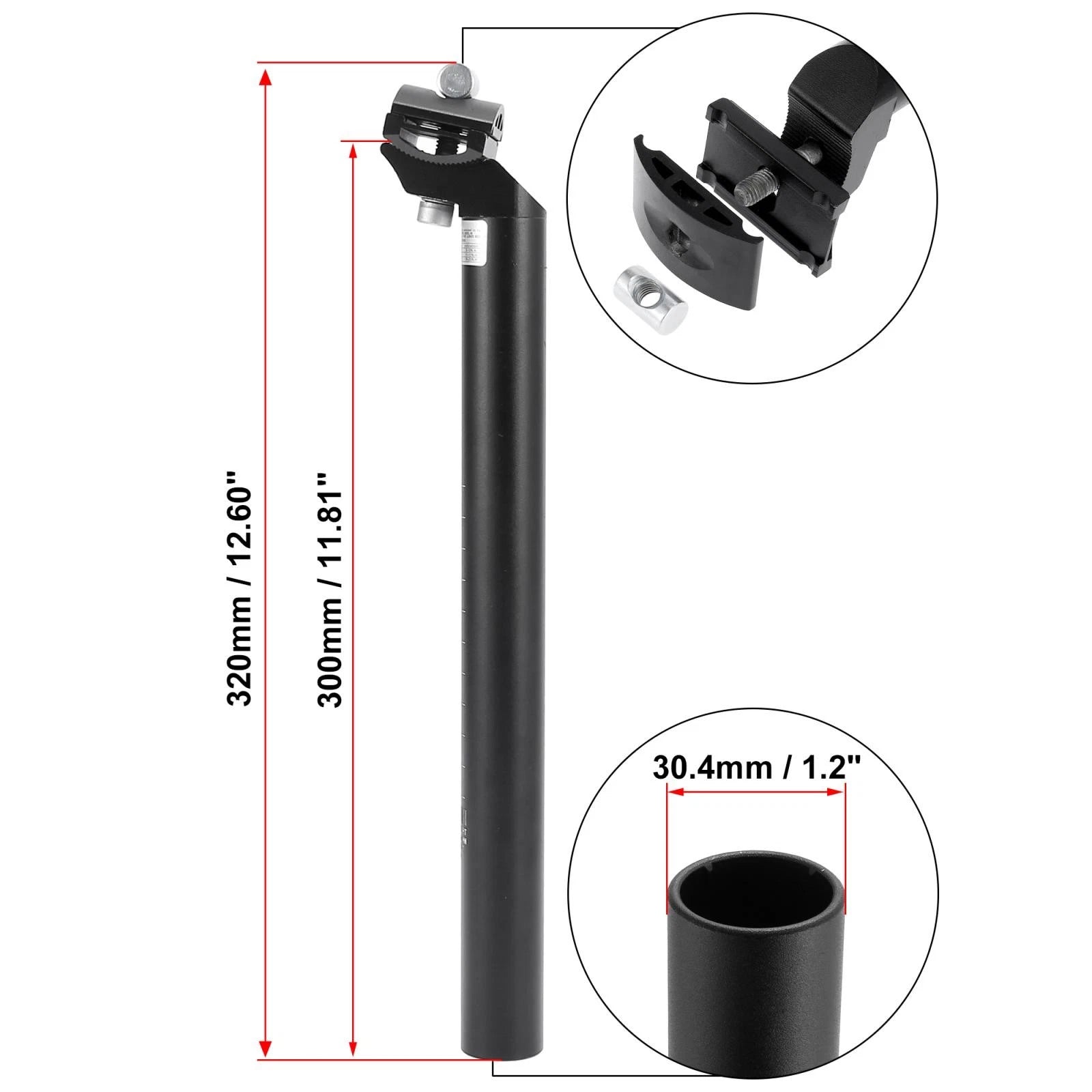 Bicycle Seat Post Aluminum Alloy Adjustable Clamp for 30.4x300mm (Black)