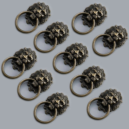 10Pcs Vintage Lion Head Pull Handle Ring Knob For Door Cabinet Drawer Furniture