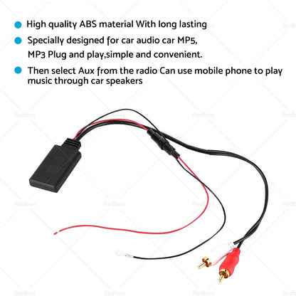12V Bluetooth AUX Receiver Module with 2RCA Cable for Car Audio