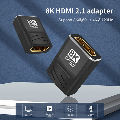 HDMI Female to Female Connector Extender Adapter Cable 8K 60Hz 4K 120Hz