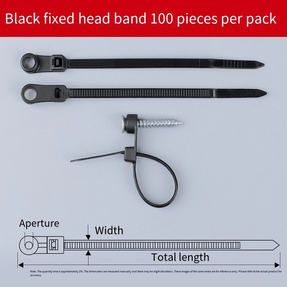 Set of 100 Nylon Cable Ties 4x200mm with Screw Hole Self Locking