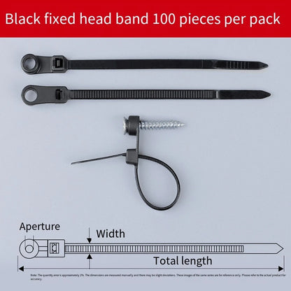 Set of 100 Nylon Cable Ties 4x200mm with Screw Hole Self Locking