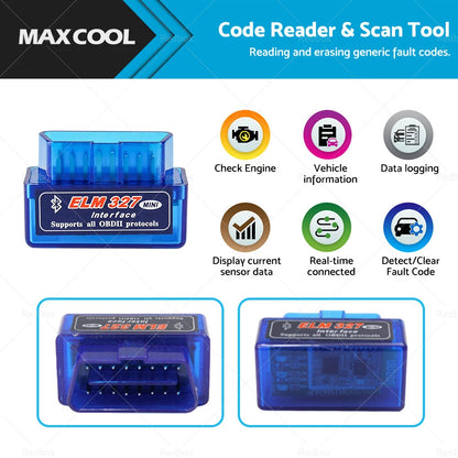 OBD2 Bluetooth Car Scanner for iOS Android (Torque Compatible)
