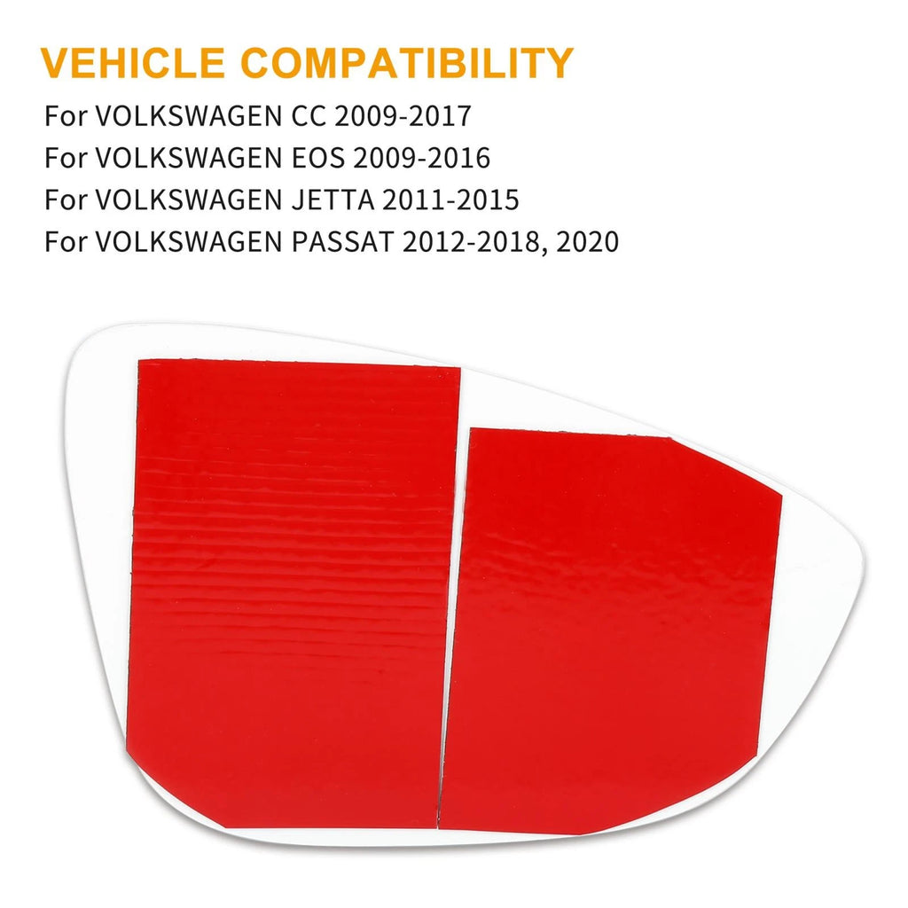 Side Mirror Glass with Adhesive Left Driver Side Replace for Volkswagen CC (2009–2017)