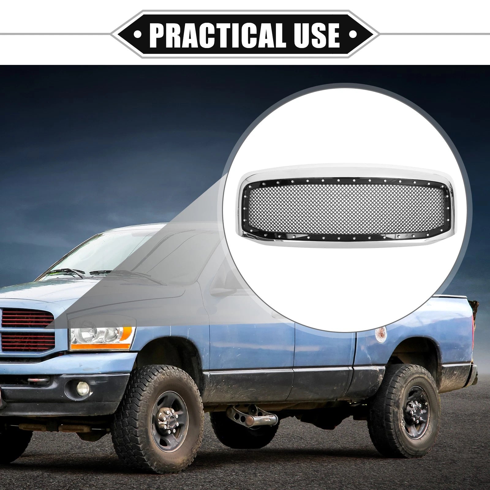 Front Grille Assembly for Dodge (Chrome, Silver Tone, Gloss Black)