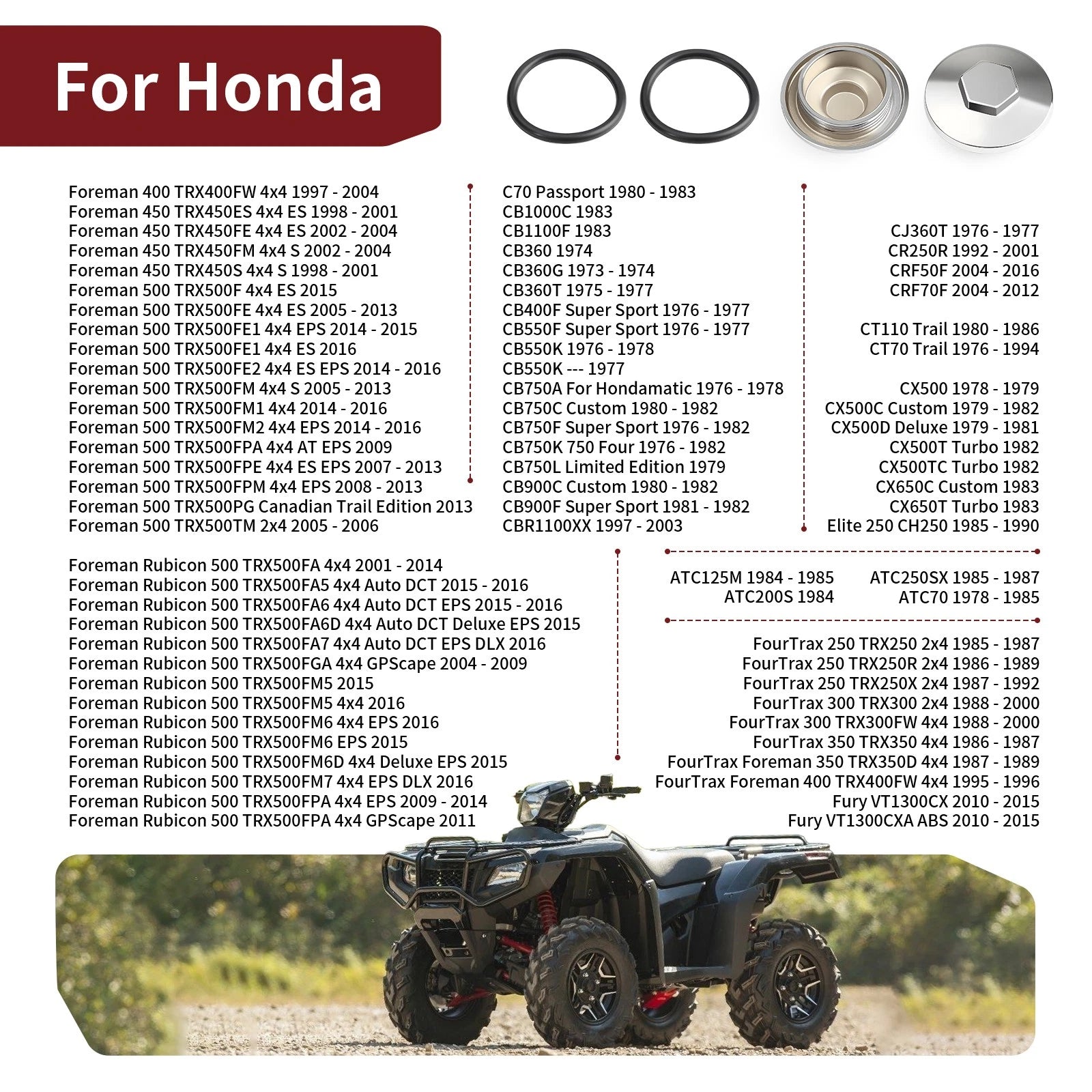 Set of 4 Engine Valve Tappet Adjustment Cover Caps for Honda TRX 250 300 350 400 450 500