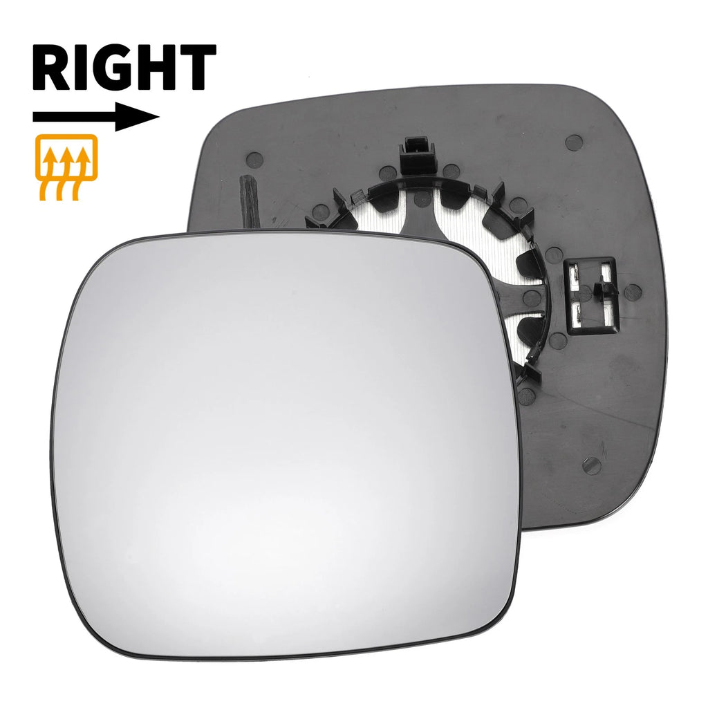 Right Side Heated White Mirror Glass for Renault Kangoo (2008–2012)