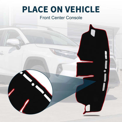 Dashboard Cover Mat for Toyota RAV4 (2019–2024) with Sticker Black Red