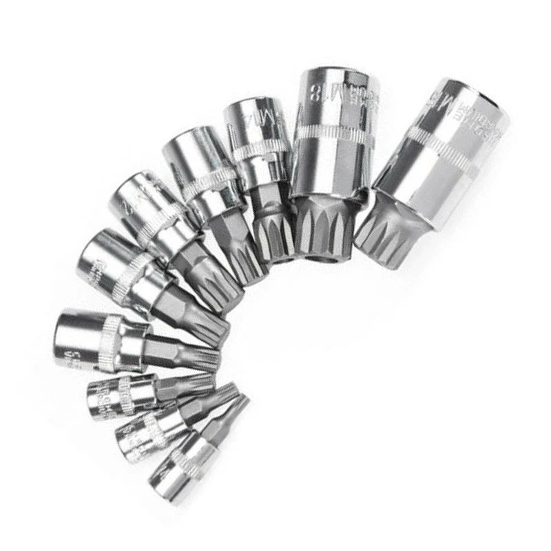 10pcs XZN 12 Point Triple Square Drill Bit Socket Set 4-18mm For Mercedes