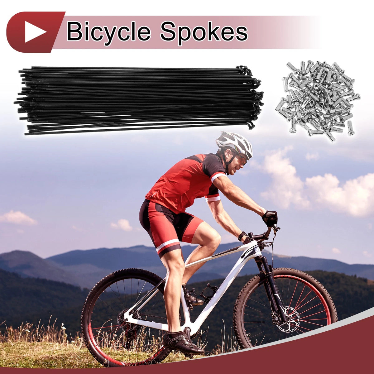 Bicycle Spokes Set 13G 222mm Carbon Steel Black for 1in Bike Wheels ( )
