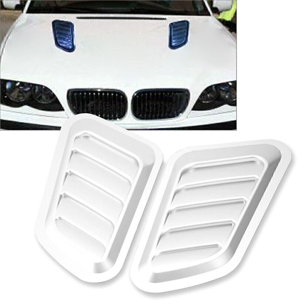 2X Air Flow Intake Hood Scoop Vent Cover Universal Silver