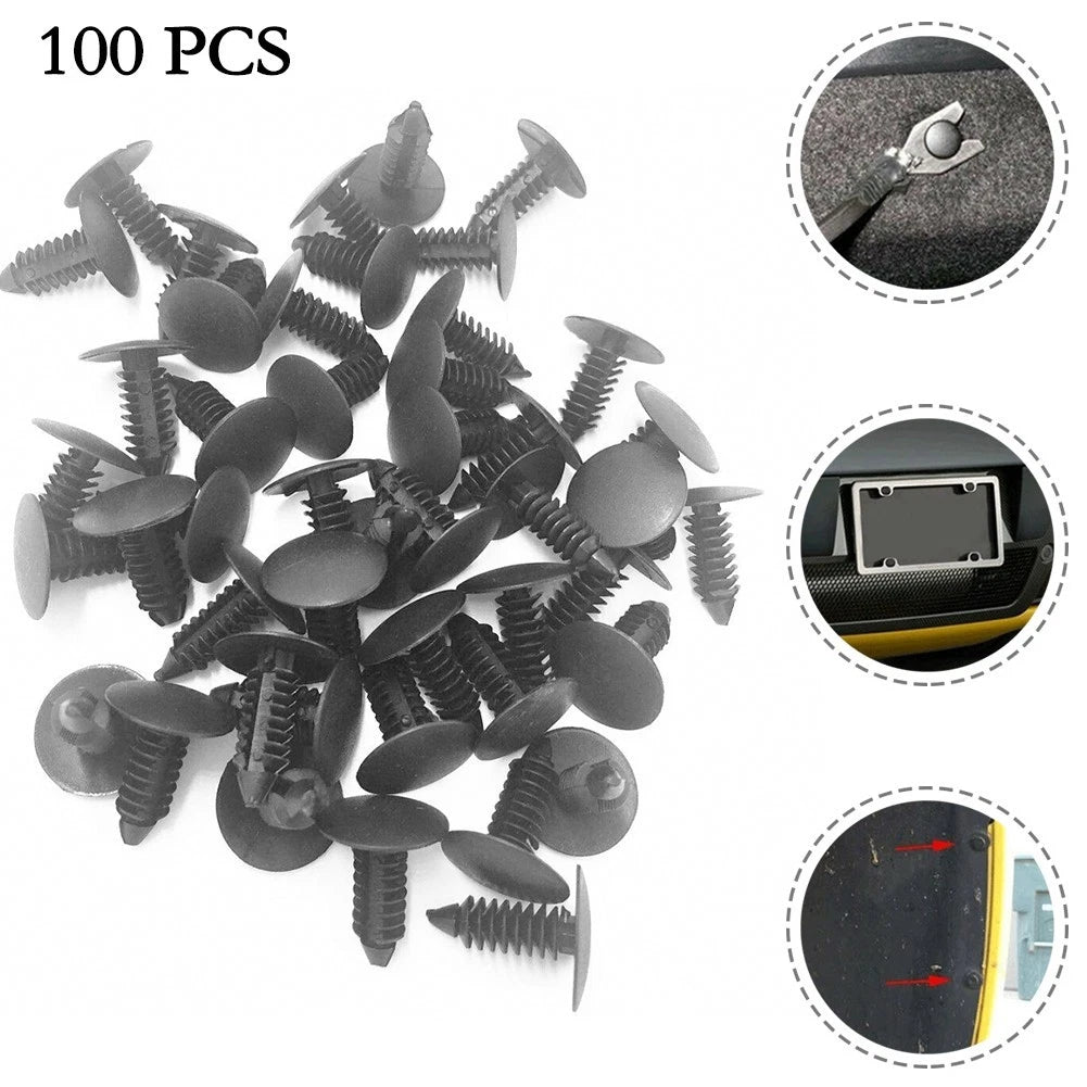 100 Bumper Clips Auto Car Plastic Rivets Fastener Fender Push Pin For 8mm Hole