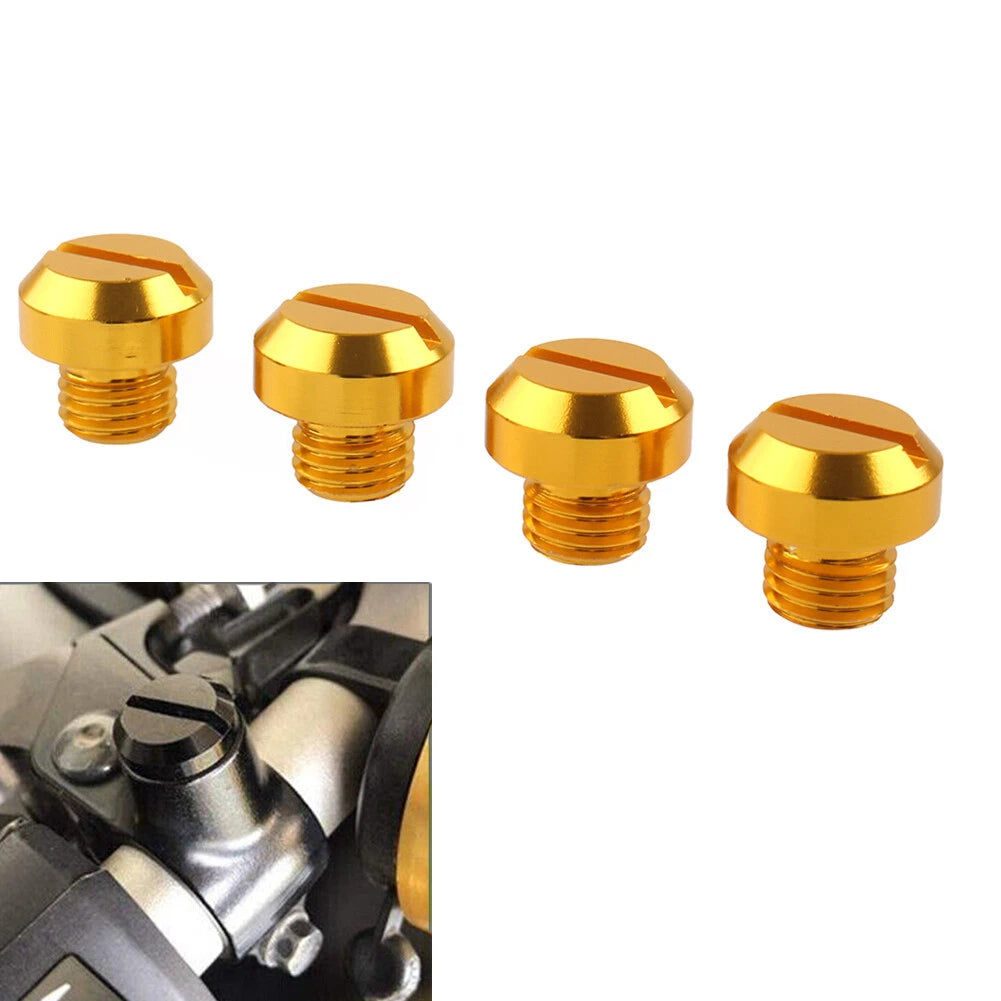 4PCS Universal Motorcycle Mirror Hole Blanking Plugs M10 Screws Bolts Cap Gold