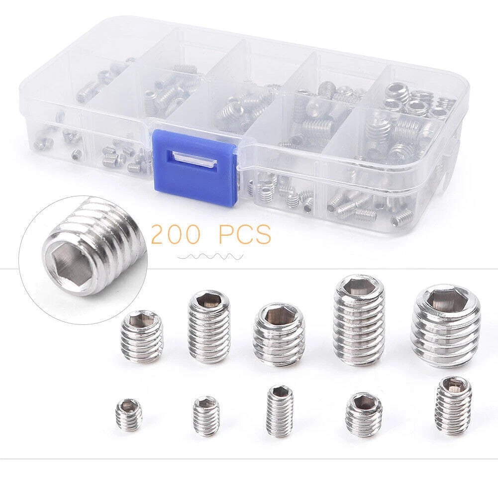 200PC Hex Socket Set Screws Assortment Kit for (M3–M8)