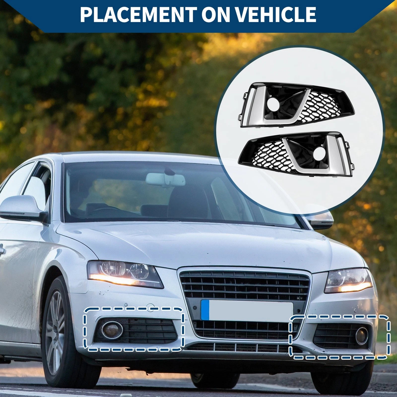 Car Front Fog Light Grill Pair Replacement for Audi A6 C7 (2012–2015)