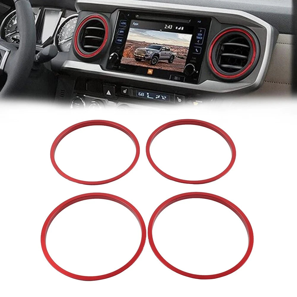 Red AC Outer Vent Rings Trim Covers For Toyota Tacoma 2016-2022