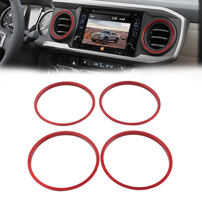 Red AC Outer Vent Rings Trim Covers For Toyota Tacoma 2016-2022