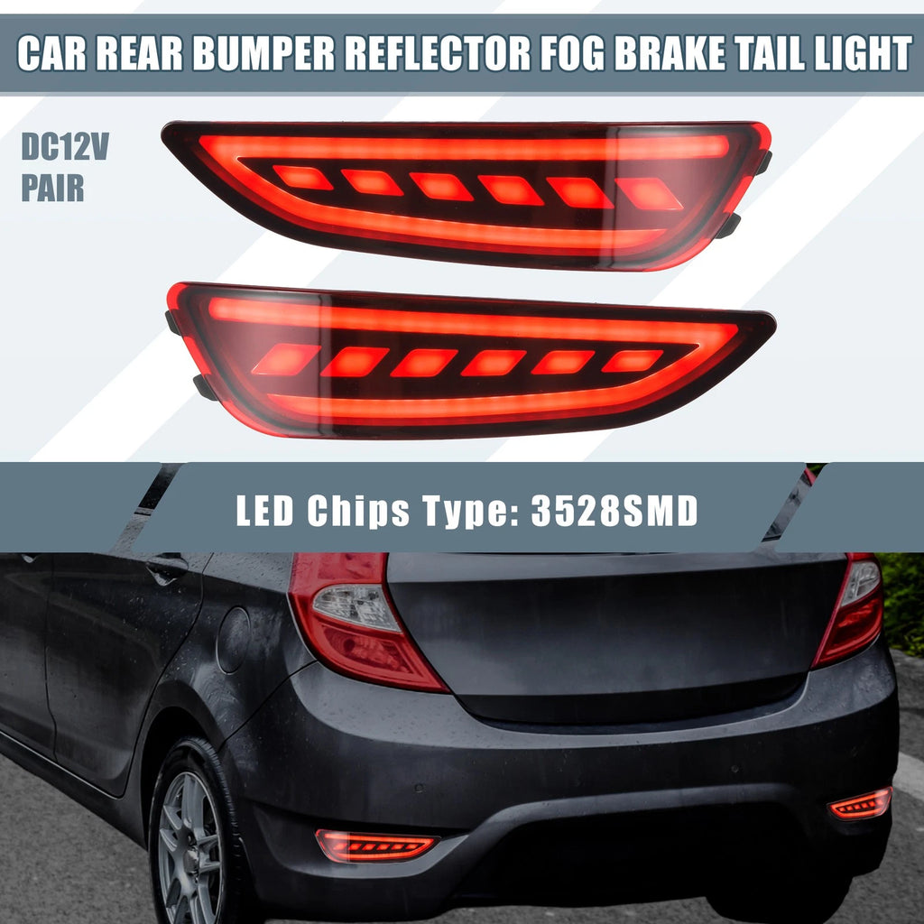 2pcs Rear Bumper Reflector LED Brake Lights Red for Hyundai Accent (2012–2017)