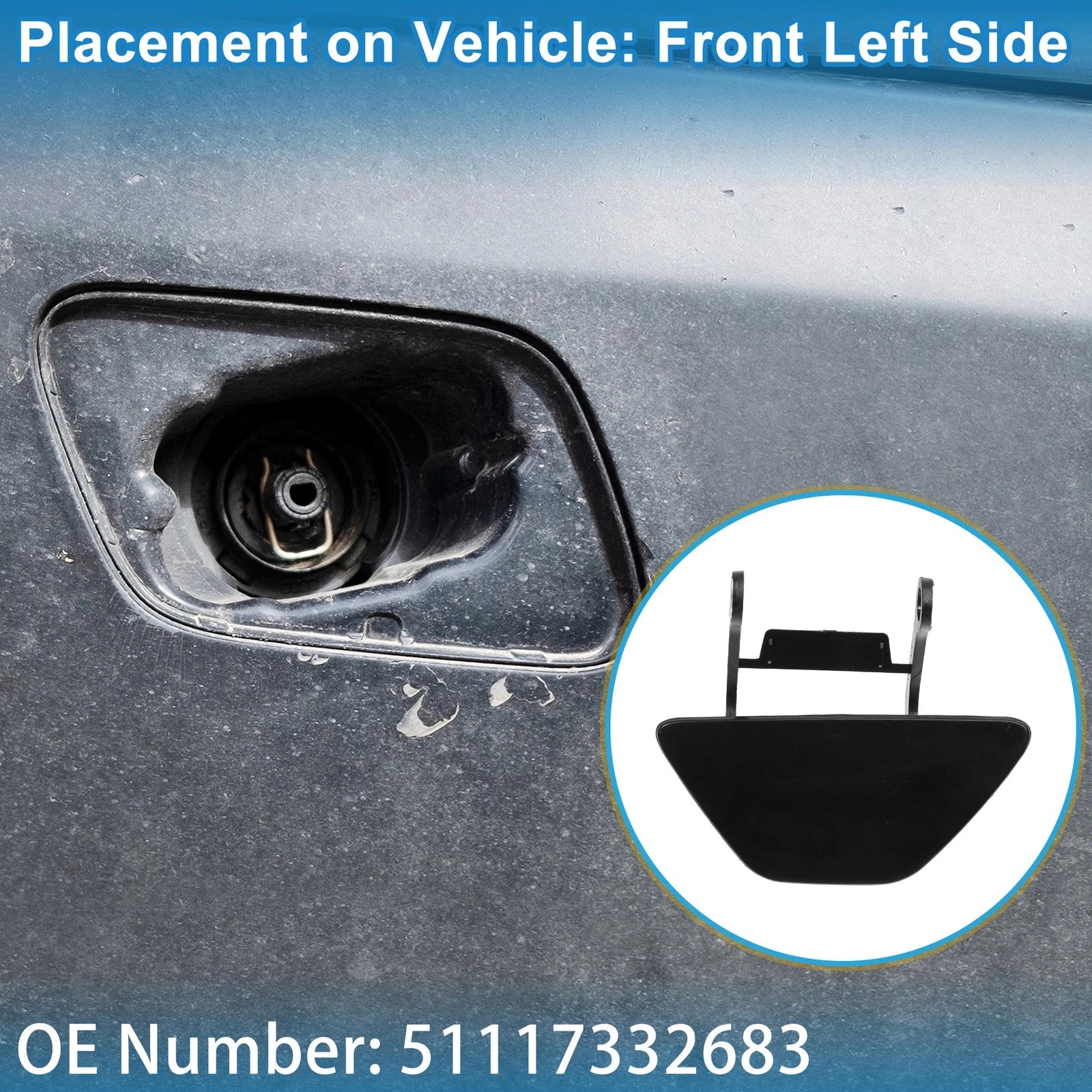 Front Left Washer Nozzle Cover Cap Replacement for BMW 528i (2014–2016)