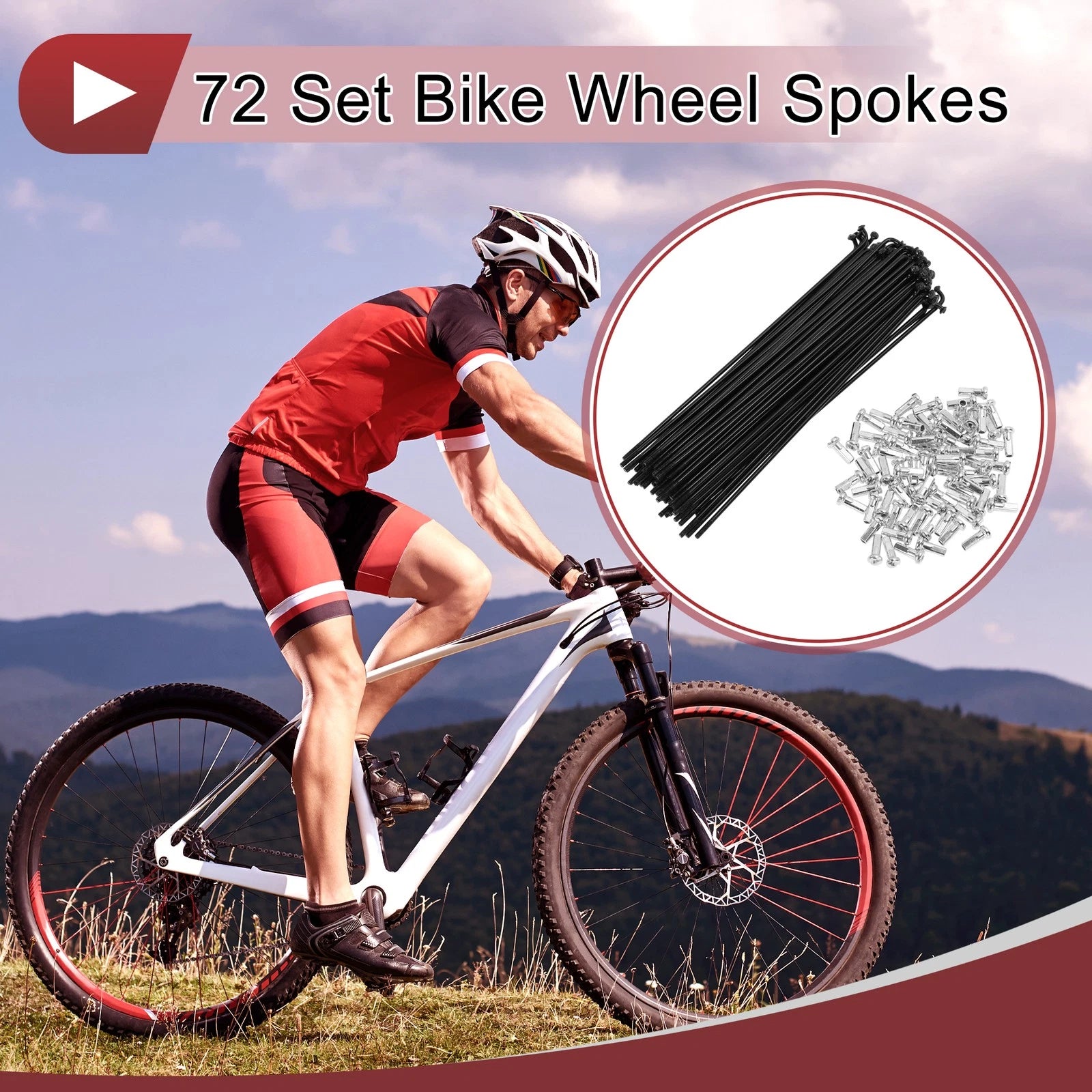 Bicycle Spokes Set 114mm Carbon Steel for 14G 72 Pack Black (Any Make)