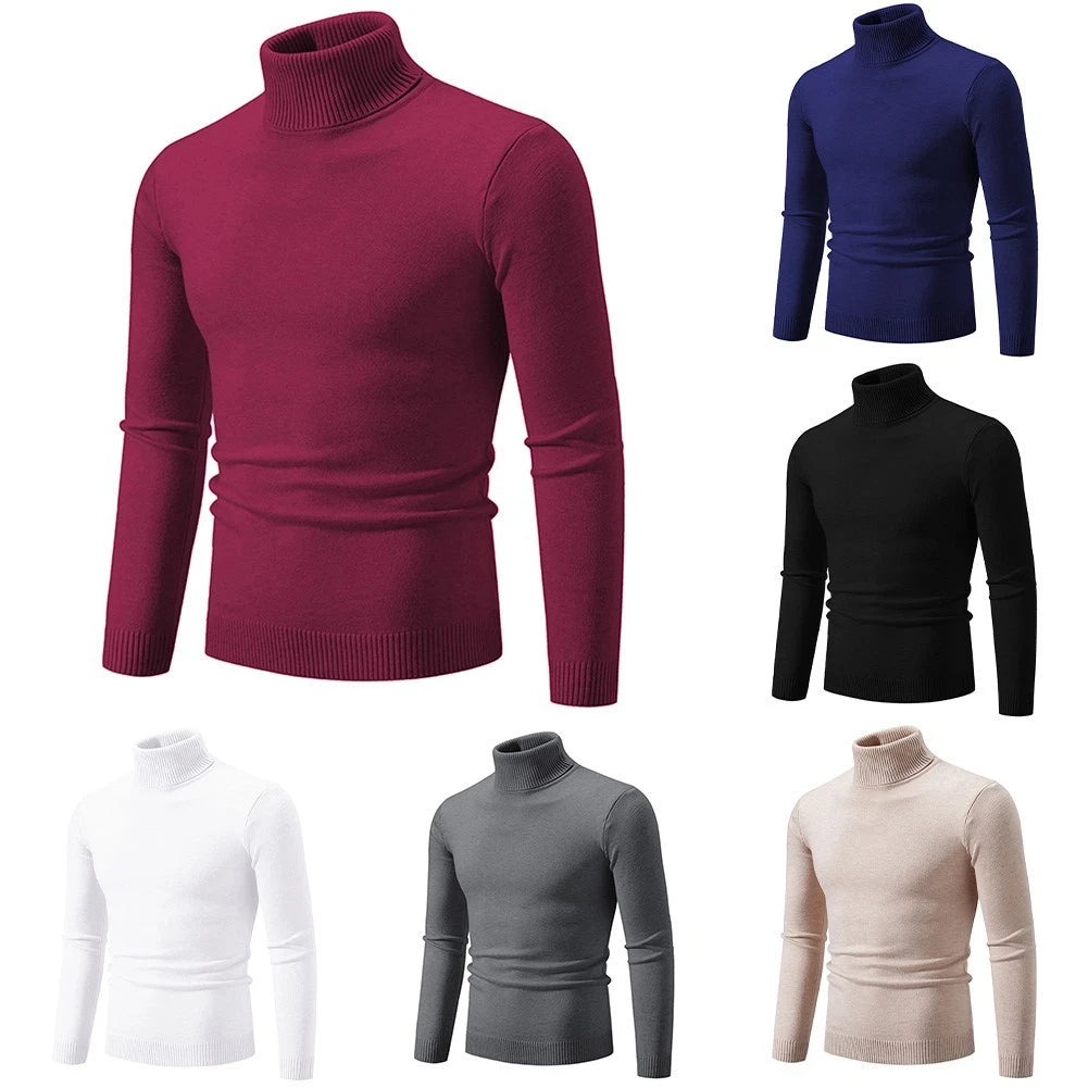 Turtleneck Pullover Sweater for Men - Slim Fit Solid Color Long Sleeve