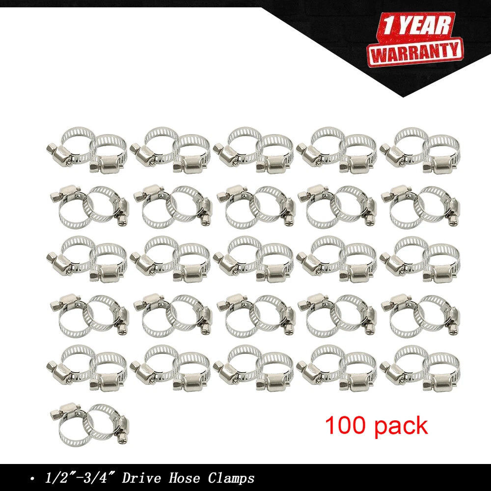 100 Pcs Adjustable Drive Hose Clamps for Fuel Line (Universal)